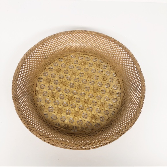 Vintage Wicker Rattan Shallow Basket